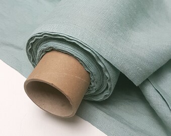 Washed  Linen fabric by yard, meter.  Softened Pale mint color linen fabric, for tablecloth, napkins , curtains and clothes