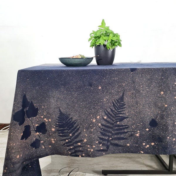 Linen Table cloth, linen dark blue softened tablecloth, Modern Dinner tablecloth , handmade linen table cloth