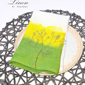 Dye Napkins / Hand dyed yellow green white Modern Dinner Napkins/ home gift / white  natural linen/cotton / set of 2,4,6,8,10,12