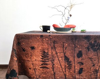 Linen Tablecloth, black orange handmade dyed linen tablecloth, Modern tablecloth , linen softened tablecloth,  Halloween table decor