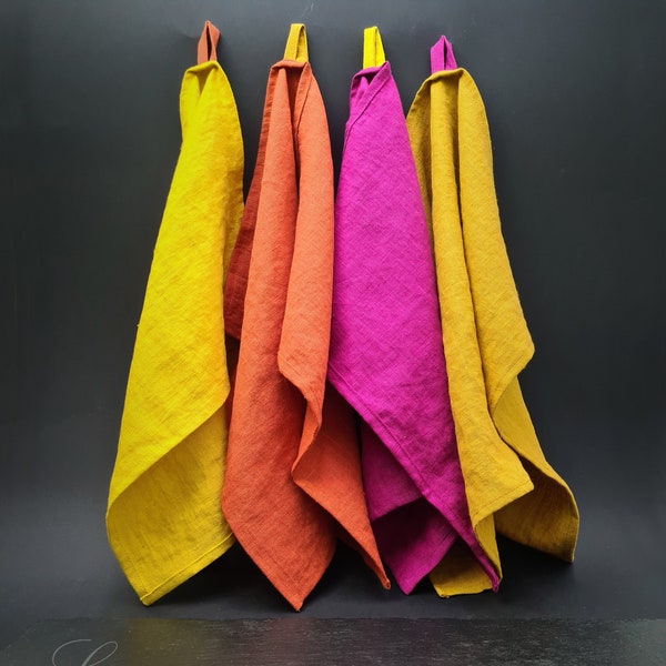 Linen dishtowels. Flour sack  towels. Orange  Terracotta Pure linen tea towel. Soft linen hand towel.