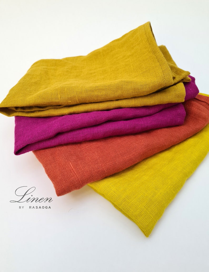 Linen towels. Fuchsia linen. Gift linen towels. Orange , Yellow, pink fuchsia, zero waste linen hand towel. Dish cloth. image 6