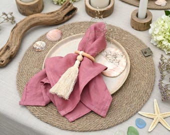 Washed Pink Linen Napkins, Soft Stonewashed Cloth, Boho Table Decor