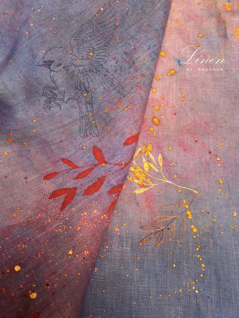 Tie Dye Linen Fabric. Unique Fabric. Red Lilac Blue Linen Etsy