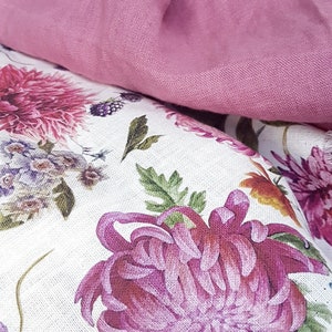 Floral Linen fabric. Linen fabric by the yard / Apparel Linen image 2