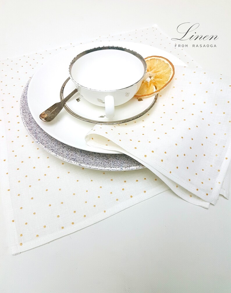 White Linen Napkins With Gold . Linen Cloth Dinner Napkins. Etsy