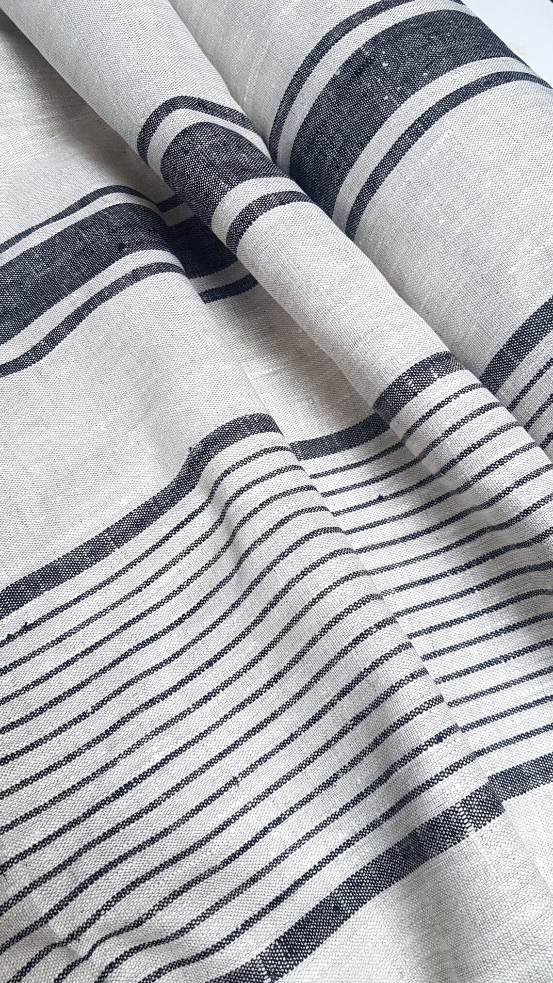 Heavy Striped Linen Fabric by the Yard. Natural Linen Fabric. Etsy Australia