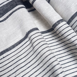 Heavy Linen fabric by the yard. Upholstery fabric. Natural fiber fabric. Organic linen fabric , Raw linen fabric , Striped fabric