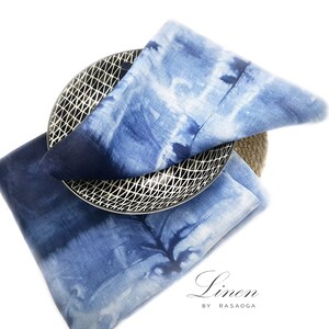 Natural linen napkin / Hand dyed ink blue Modern Dinner Napkins/ white natural linen image 8