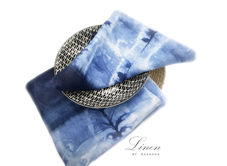 Natural linen napkin / Hand dyed ink blue Modern Dinner Napkins/ white natural linen image 8