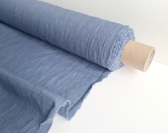 Blue Stonewashed Linen Fabric by the Yard by meter