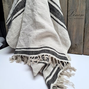Linen beach blanket towel, Coastal towel,  linen blanket, Linen summer blanket, Vintage linen beach towel, Picnic plaid, Raw linen blanket