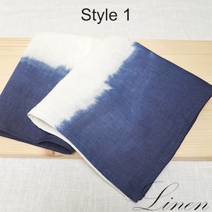 Natural linen napkin / Hand dyed ink blue Modern Dinner Napkins/ white natural linen style 1