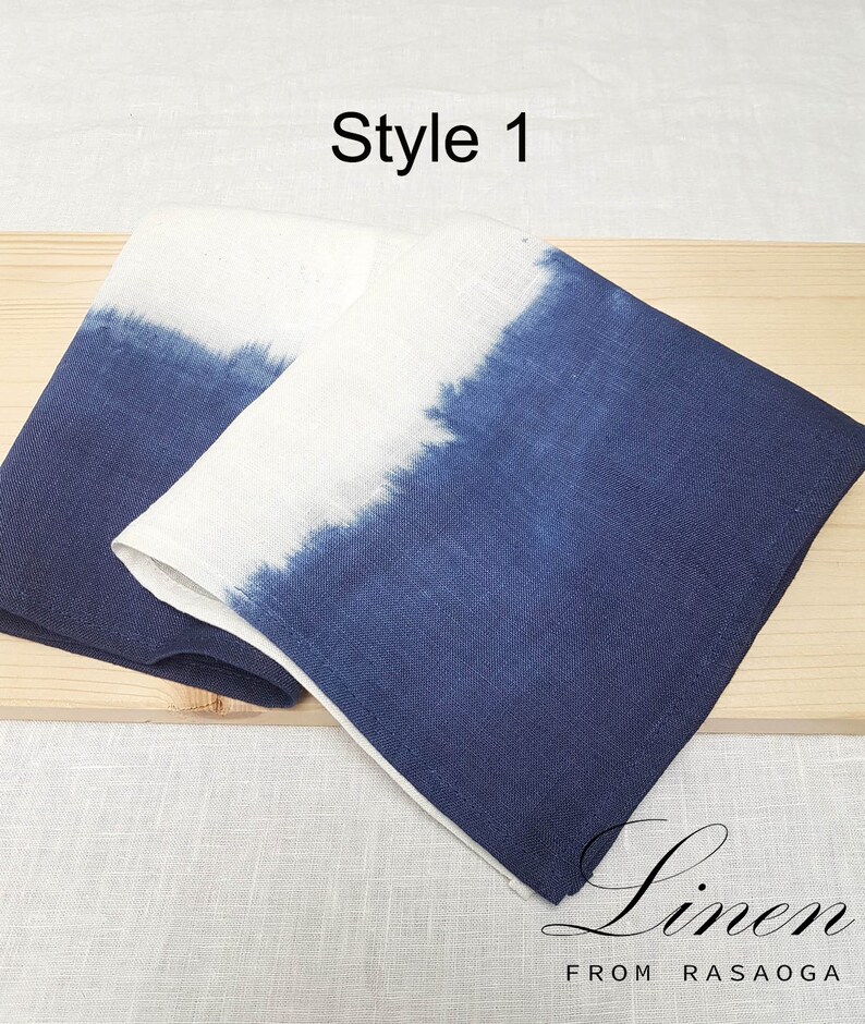 Natural linen napkin / Hand dyed ink blue Modern Dinner Napkins/ white natural linen style 1