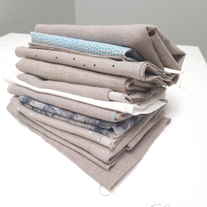 Natural linen remnants - raw and rough textures linen scraps bundle, offcuts bundle, linen fabric swatches for quilting, for sewing