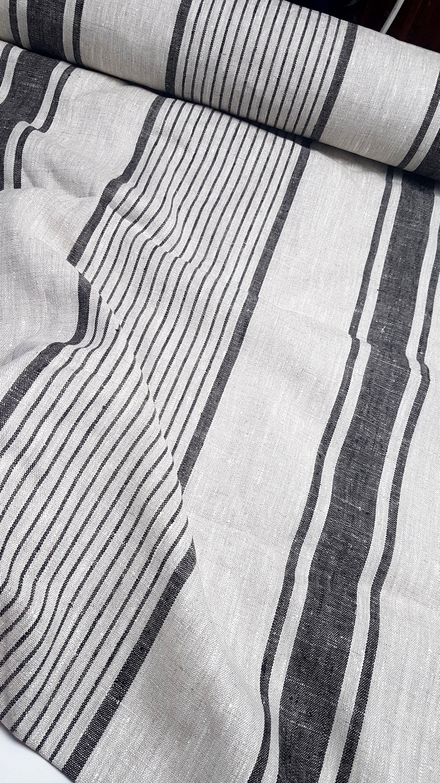 Heavy Striped Linen Fabric by the Yard. Natural Linen Fabric. Etsy