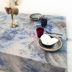 Linen tablecloth. Mother day gift, Spring linen tablecloth. Gray tie dyed  custom size tablecloth. Tie dye tablecloth,  flax tablecloth.