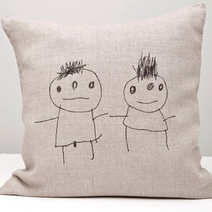 Linen pillow. Kids pillow. Hand  printed  on natural linen,  boy and girl, children, decorative Cushion , hand printed pillow cushion cover