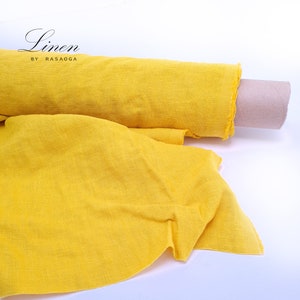 Linen fabric by the yard , Yellow Linen fabric , Flax linen fabric.