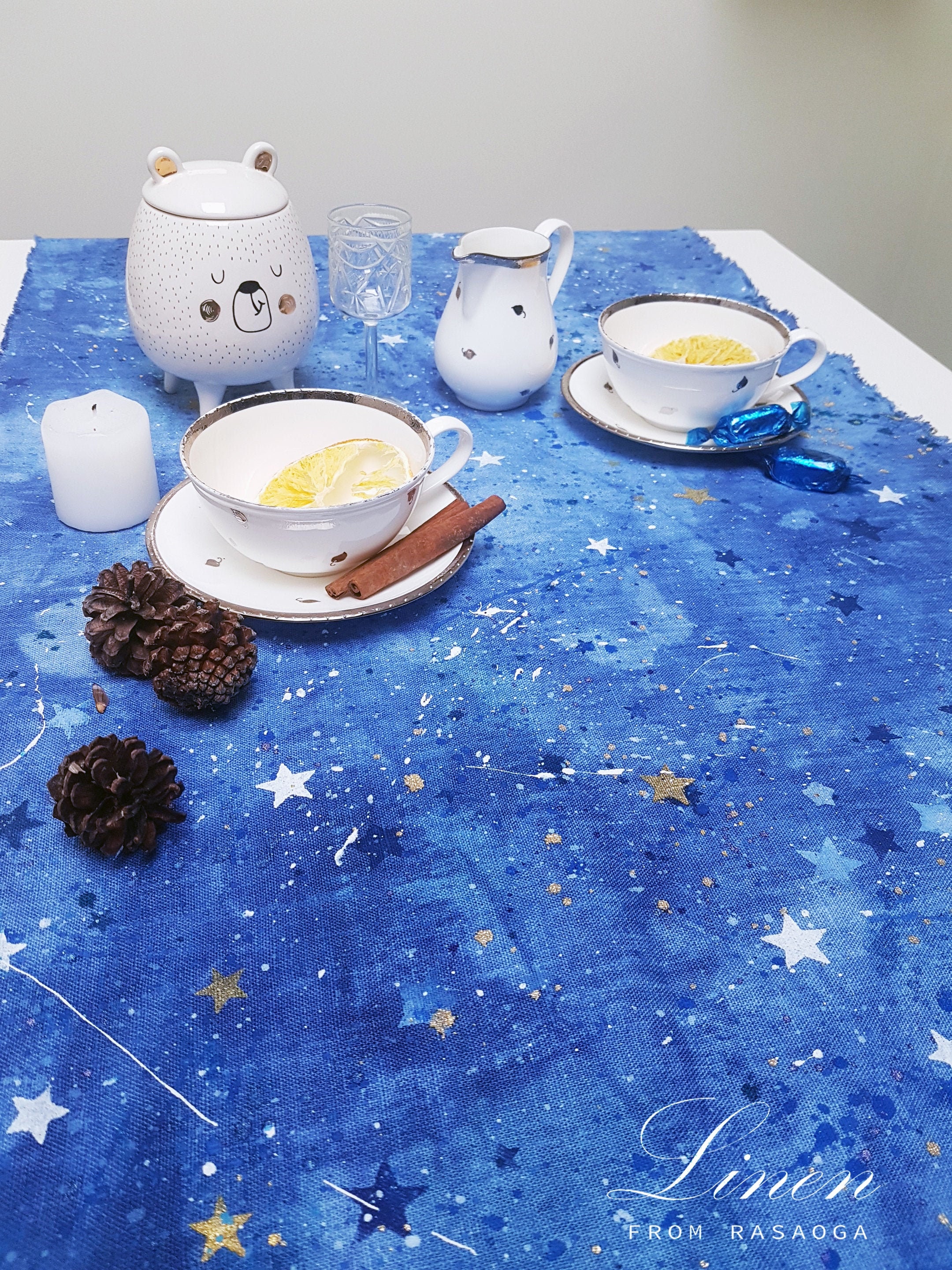 Hand dyed fabric. Tie dye fabric. Blue space linen fabric / Etsy