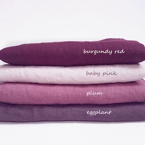 Linen Fabric / Natural Linen /Apparel fabric /Flax linen fabric. Prewashed soft linen fabric by meter or yard. / Pink,  lilac, red linen.