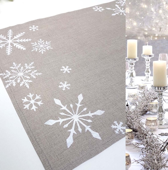 Natural Linen Christmas placemats hand print white Etsy