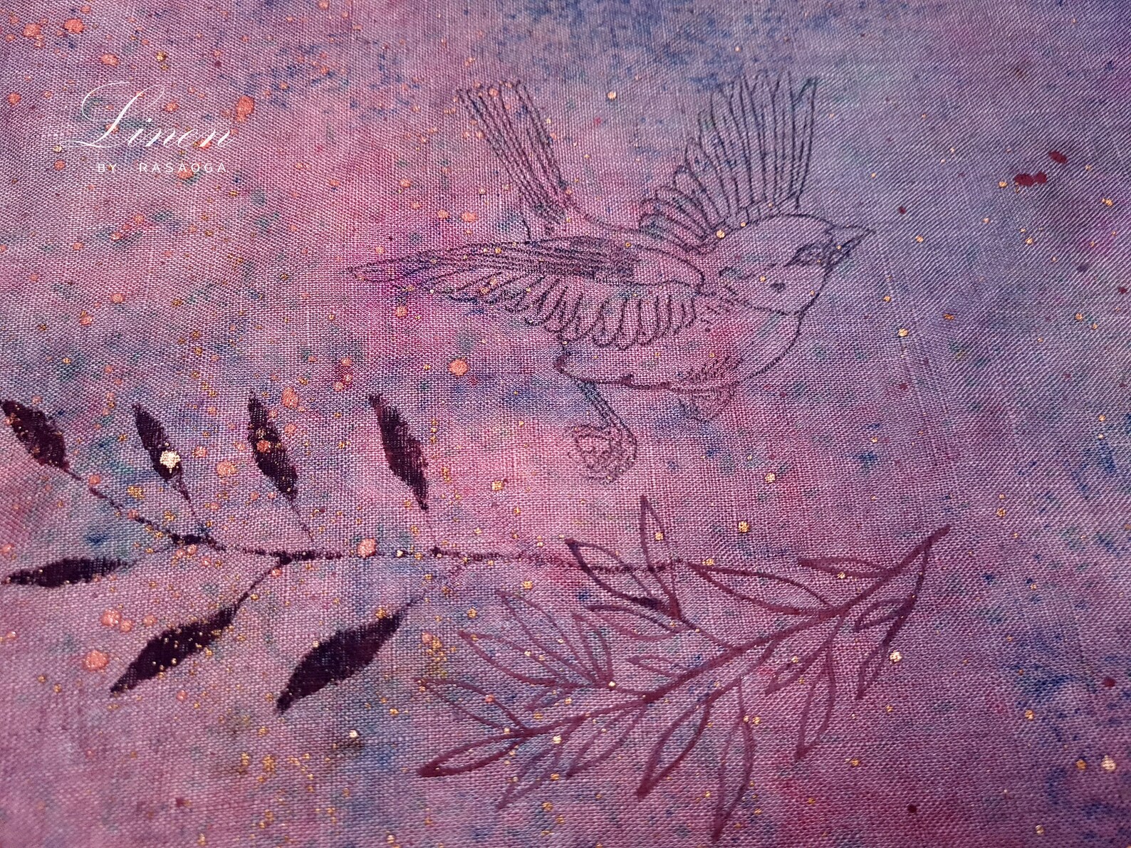 Tie Dye Linen Fabric. Unique Fabric. Red Lilac Blue Linen Fabric. Hand Paint Linen Fabric