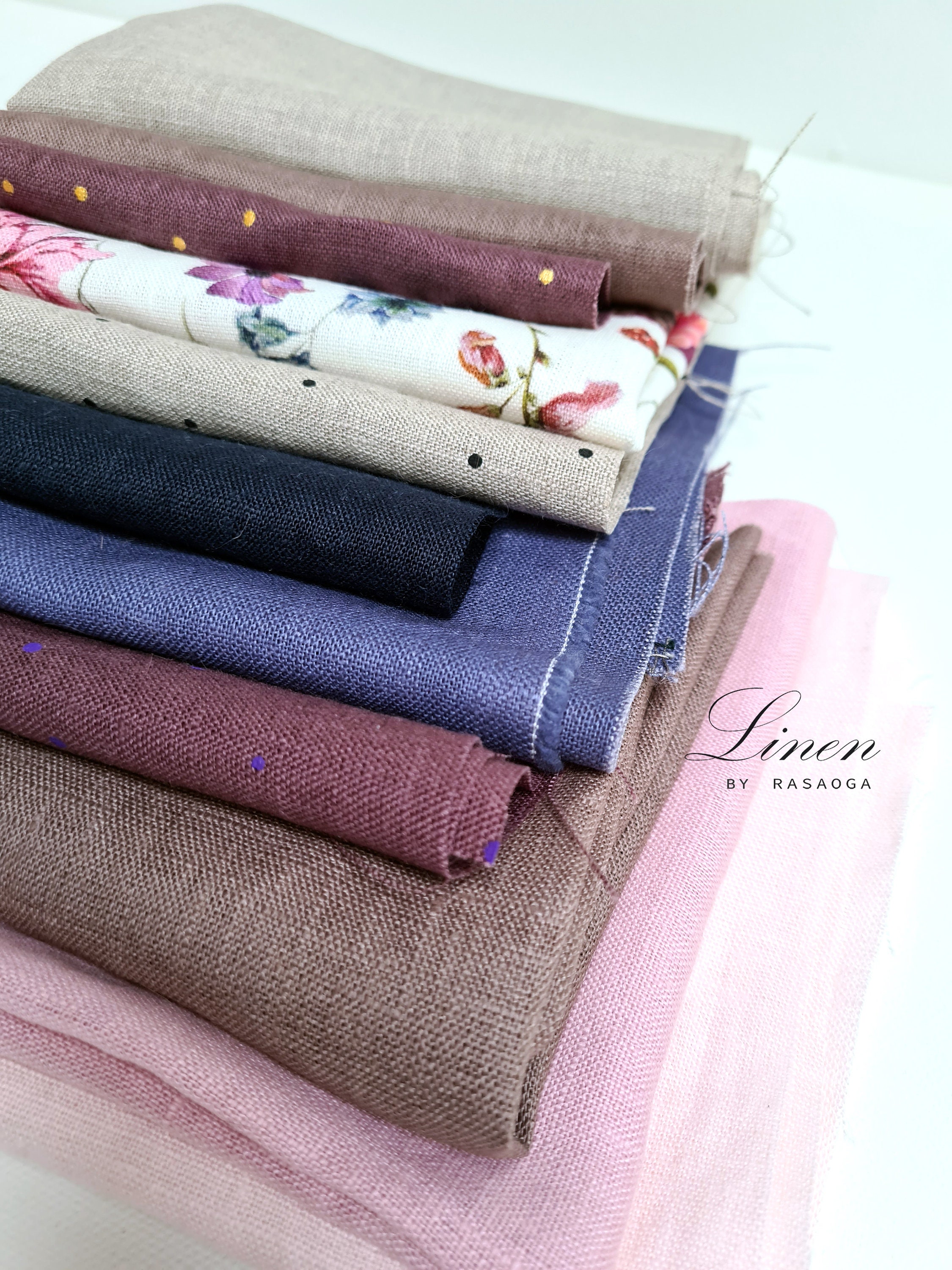 Pure Linen Fabric . Cloth Remnant. Linen Fabric Remnants Bundle/ 12