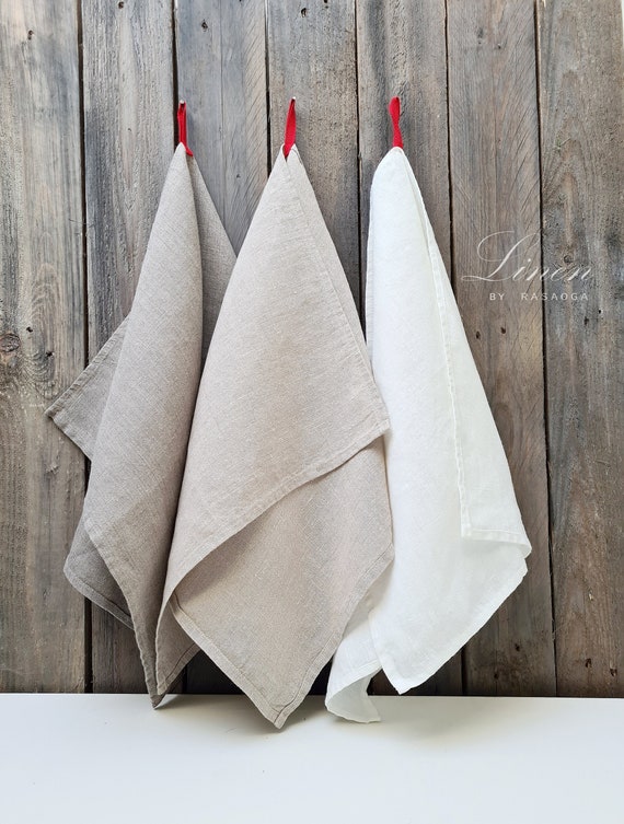 Kitchen Towels. Organic Linen Tea Towels. Soft White Gray 