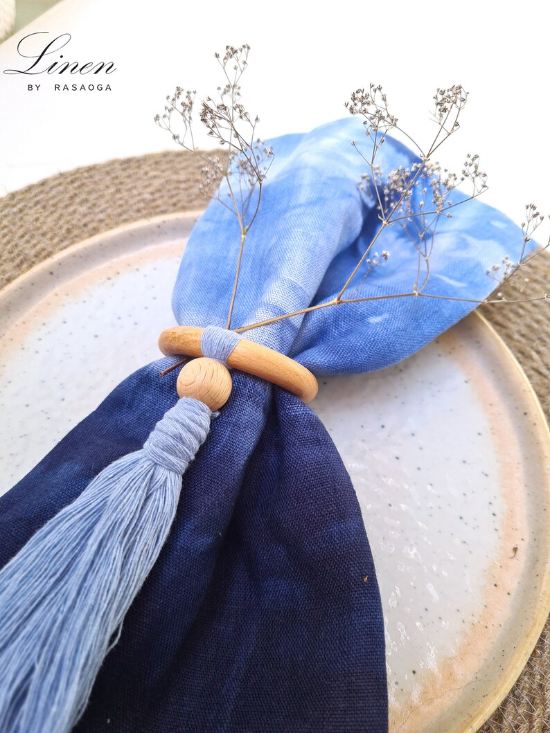 Natural linen napkin / Hand dyed ink blue Modern Dinner Napkins/ white natural linen image 9