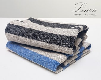 Heavy linen Kitchen towel, Raw  Natural Stripe linen towel, natural texture,  Rustic flour sack tea towel, Country House Kitchen Towel