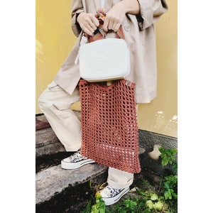 Mesh Net Bag , Crochet Handmade Gift Summer Market Tote, Terracotta Fashion  cotton Mesh Shopping Bag, Beach Bag, Tote Bag, Net Shoulder Bag