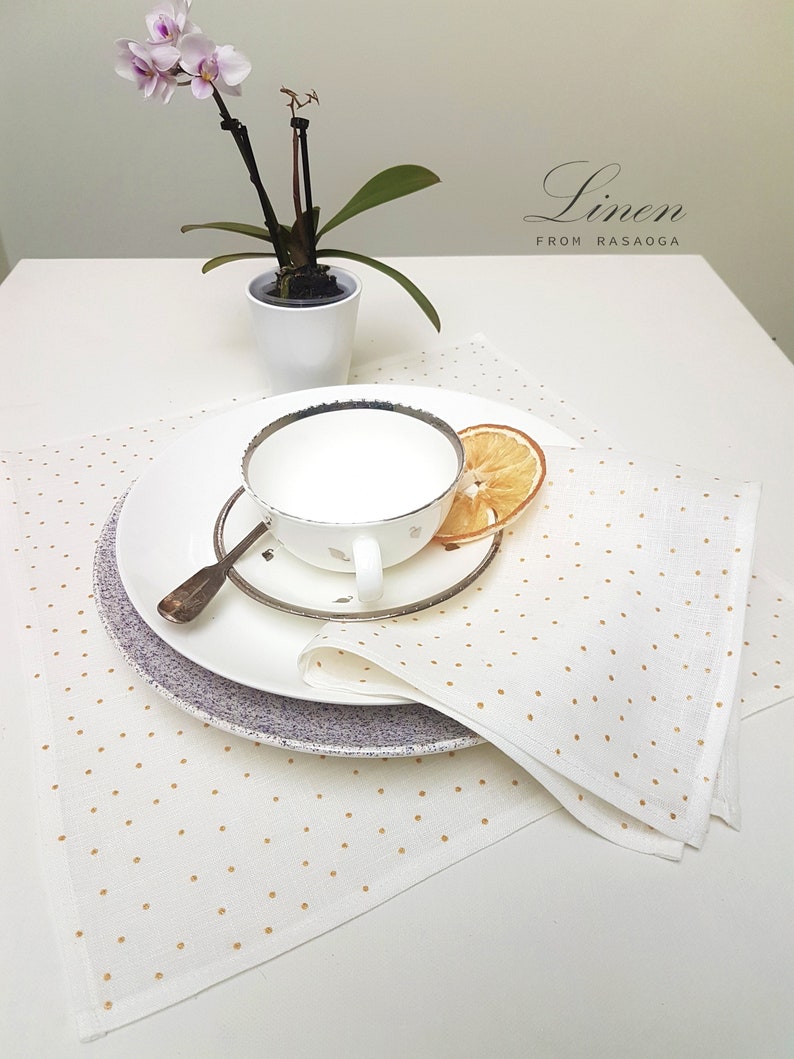 White Linen Napkins With Gold . Linen Cloth Dinner Napkins. Etsy