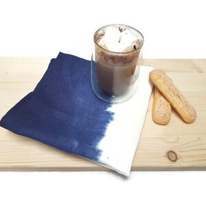 Natural linen napkin / Hand dyed ink blue Modern Dinner Napkins/ white natural linen image 2