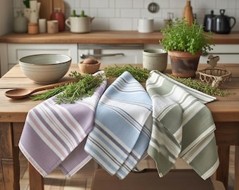 Striped Linen Kitchen Towels - French Style Tea Towels