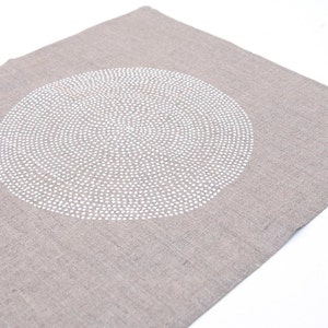 Cloth  napkins. Hand printed on natural linen. Placemats napkin hand printed white point circle , natural linen 100%, Eco-friendly
