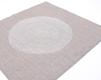 Cloth  napkins. Hand printed on natural linen. Placemats napkin hand printed white point circle , natural linen 100%, Eco-friendly