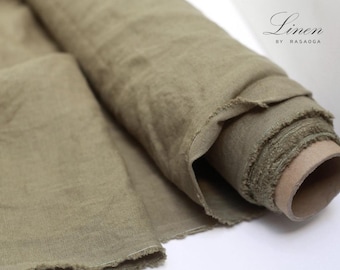 Moss green linen fabric by meter, by yard.  Olive green Apparel soft linen