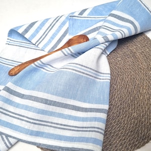 French style linen towels - set of 2,  Striped Linen kitchen towels with loop, Thick linen hand towels, Rustic linen tea towels