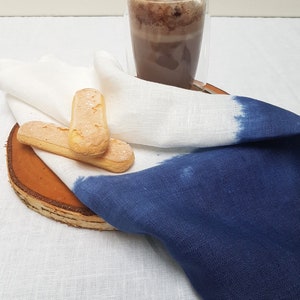 Natural linen napkin / Hand dyed ink blue Modern Dinner Napkins/ white natural linen image 4