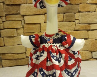 Porch Goose Dress - Red, white, blue flag print navy trim and petticoat.   Goose outfit