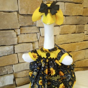 Goose Clothes -Black Yellow/Gold Honeybee Print with yellow trim and petticoat. Goose outfit