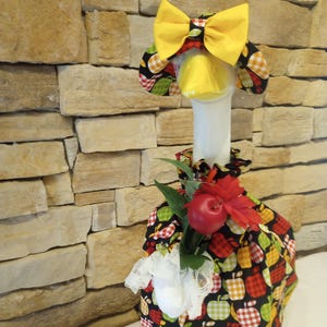 Goose Clothes - Gingham apples print with black background and cream lace trim/Goose outfit