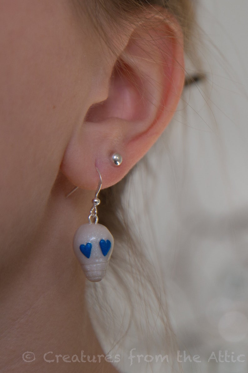 perfect gift for teen girls Funny Skulls in Love Earrings handsculpted from polymer clay