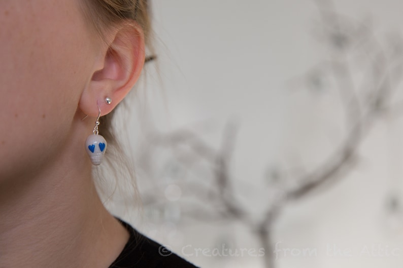 perfect gift for teen girls Funny Skulls in Love Earrings handsculpted from polymer clay