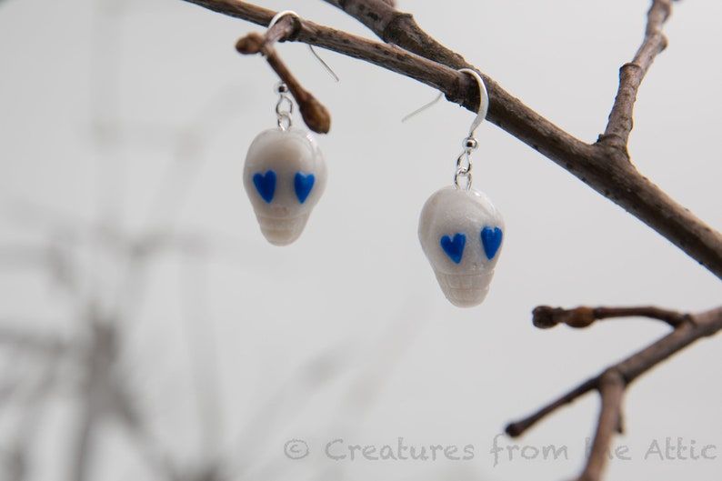 perfect gift for teen girls Funny Skulls in Love Earrings handsculpted from polymer clay