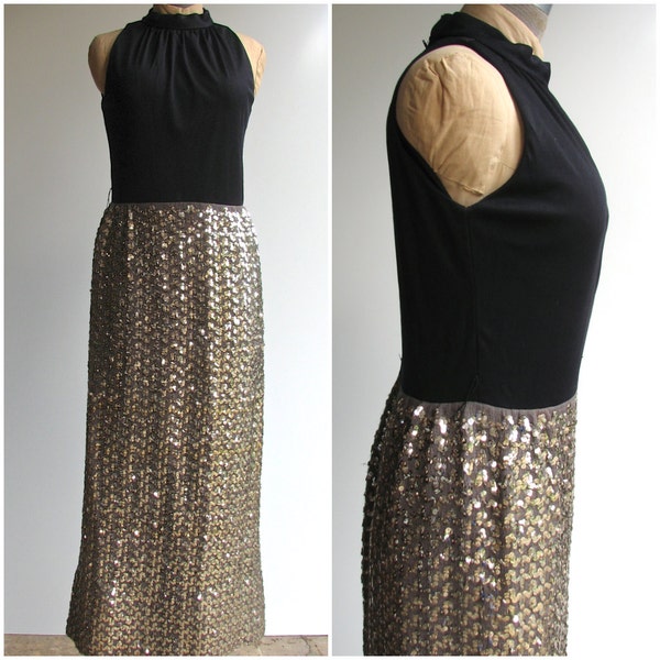 década de 1970 vintage Vestido de noche vestido de fiesta fiesta Formal vestido sin mangas con falda de lentejuelas