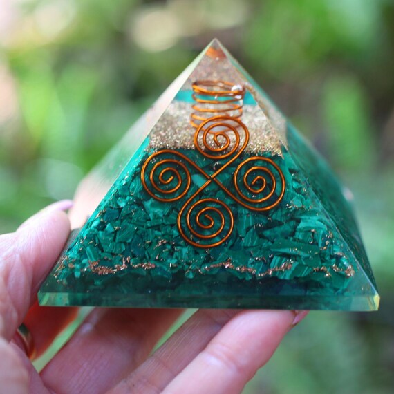 Malachite Orgone Pyramid 4 Coil 75mm EMF & 5G Protection Orgonite Energy Healing