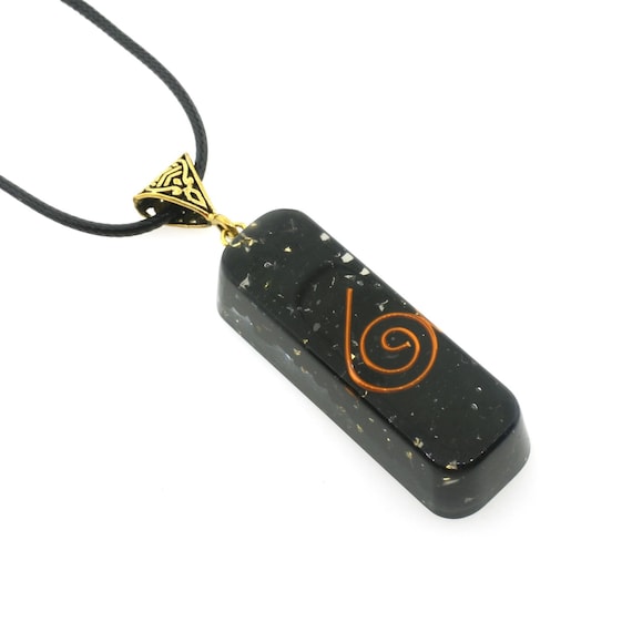 Black Tourmaline Orgone Pendant Gold OR Silver Bail + 20" Chain EMF & 5G Protect