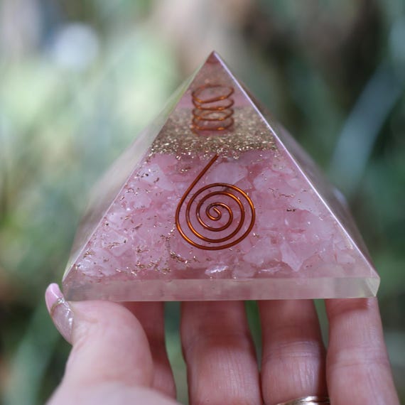 Rose Quartz Orgone Pyramid 75mm for EMF Protection Energy Generator